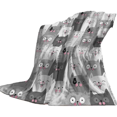 Couverture en flanelle douce et légère pour enfants et adultes, motif chat mignon, cadeau idéal pour les amoureux des chats