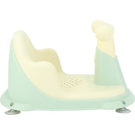 Siège de bain pour bébé, léger et sécurisé par ventouses, en plastique vert, pour nourrissons et jeunes enfants. (1/5)