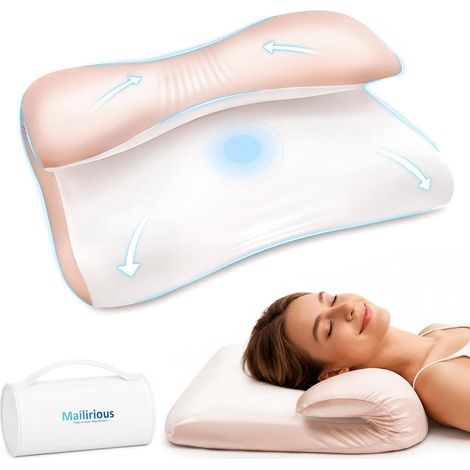 Oreiller Ergonomique Cervical, Oreiller Mémoire de Forme, avec Traction Cervicale pour Les Dormeurs sur Le côté, Le Dos et Le Ventre, et Deux Housse Amovibles et Lavables (1/5)