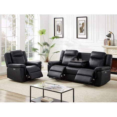 Divano 3+1 posti relax elettrico in Pelle Nero - KENNETH (1/4)