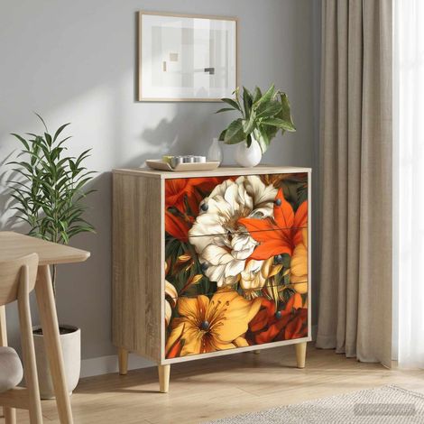 vidaXL Cajonera GENNEP Estampado de lirios 66 x 36,5 x 75 cm Sonoma (1/5)