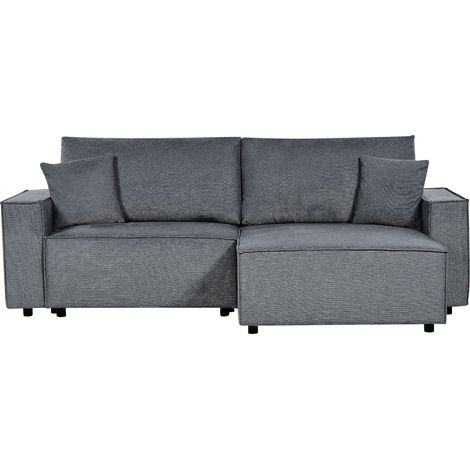 Eckschlafsofa 3-Sitzer KARILA Stoff Dunkelgrau mit Stauraum linksseitig