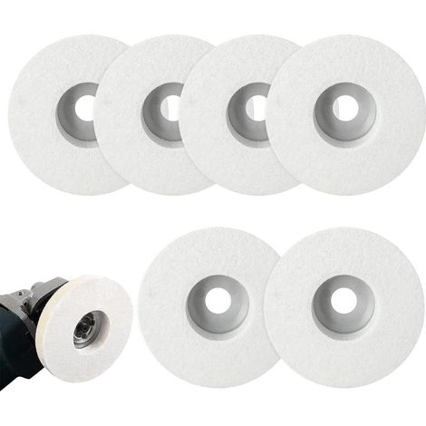 Lot De 6 Disque De Polissage, Disques De Polissage En Laine Feutre De Laine Roue De Polissage Outil De Meulage Pour Polissage Verre, Céramique, Plastique, Métal, Marbr (Blanc) (1/5)