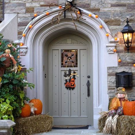 Panneaux en bois suspendus - Citrouille effrayante - Décoration d'Halloween - Extérieur - Facile à installer (1/4)