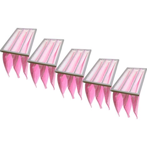 vhbw 5x Taschenfilter für Klima- und Lüftungsanlagen - Filter F7, 28,7 x 59,2 x 36 cm, Rosa