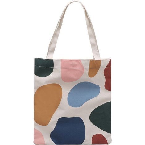 Sac fourre-tout en toile minimaliste aux motifs de pierres colorées — Idéal pour les cours quotidiens et le shopping (34 x 38 cm) (1/2)