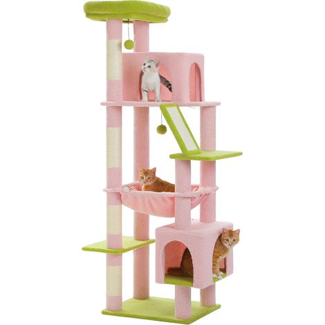 Albero tiragraffi per gatti, design multilivello, spaziosi appartamenti, AMT0281PK, 180 cm (1/2)