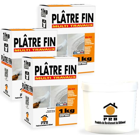 Lot de 3 sacs Plâtre Fin 1 kg avec seau doseur inclus