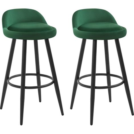 WOLTU 2x Sgabello Bar Sedia Cucina Alta con Poggiapiedi in Velluto e Metallo Verde Scuro
