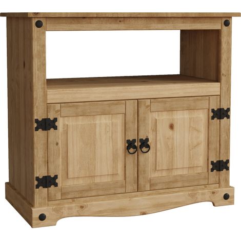 Corona Solid Pine Straight TV Unit 2 Door Cabinet Stand Storage Unit