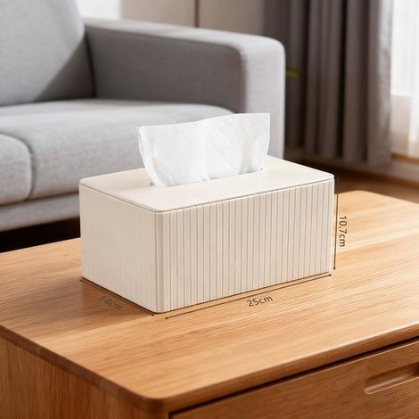 Caja de pañuelos rectangular - Ideal para salón, baño y oficina - Piel - Blanco roto (1/5)