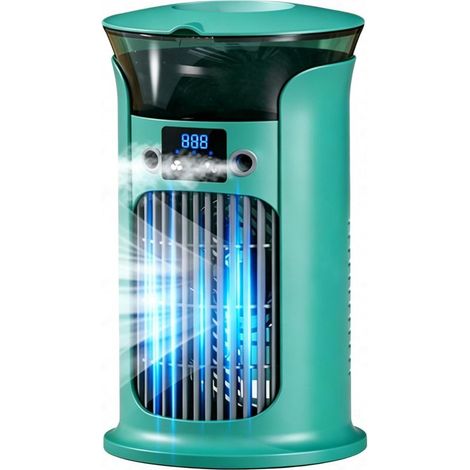 Mini-tragbare Klimaanlage, USB-Verdunstungsluftkühler, 3 Geschwindigkeitsstufen, kein Abluftschlauch, leise, ideal für Zuhause, Büro oder Schlafzimmer, 880 ml Wassertank (Grün) (1/5)