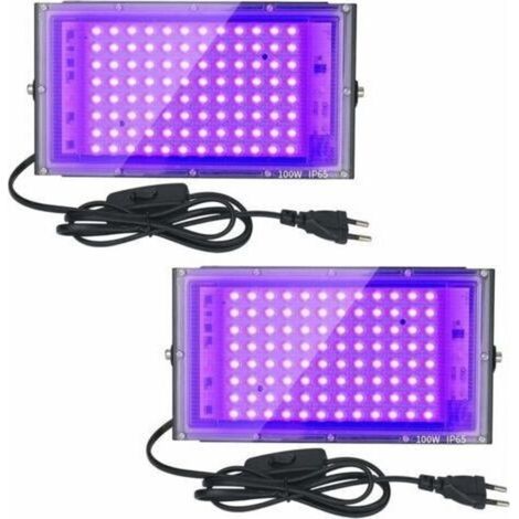 Lot de 2 Projecteurs UV LED 100W Imperméables IP65, Éclairage Ultraviolet pour Aquarium, Soirée, Peinture Fluo, Affiches Fluorescentes, Bars, Fêtes.