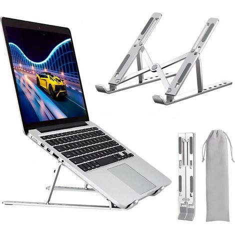 Faltbarer Laptopständer aus Aluminium, höhenverstellbarer Tischständer, kompatibel mit MacBook Air, Pro, ASUS, HP Surface und Lenovo (5–15,6 Zoll), PC-Ständer aus Aluminium, Tablet-Ständer, Silber (1/5)