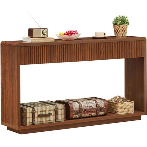 Console 150 cm Meuble d'Entrée moderne 2 grands tiroirs de rangement étagère inférieure ouverte coloris noyer (1/5)