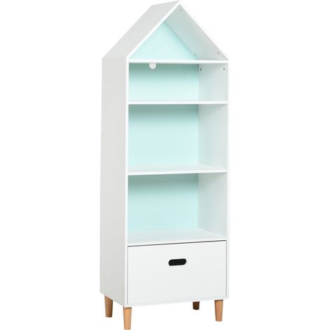 Libreria 4 Ripiani 1 Cassetto 50x30x142 cm Bianco e Azzurro (1/5)