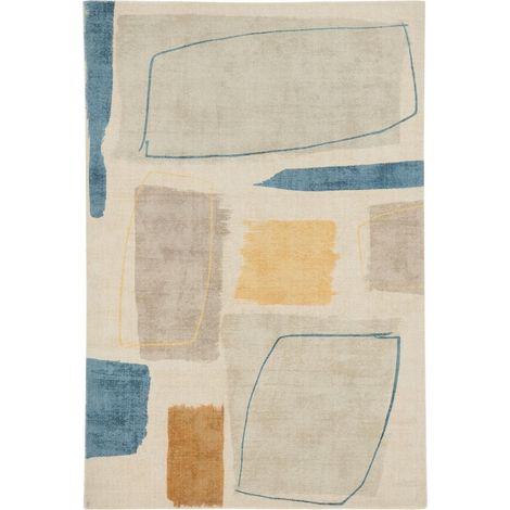 Tapis salon et chambre en laine 160x230 beige et jaune fait à la main