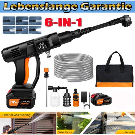 3000W Akku Druckreiniger Hochdruckreiniger 200Bar Reinigungspistole 6IN1 Düsen