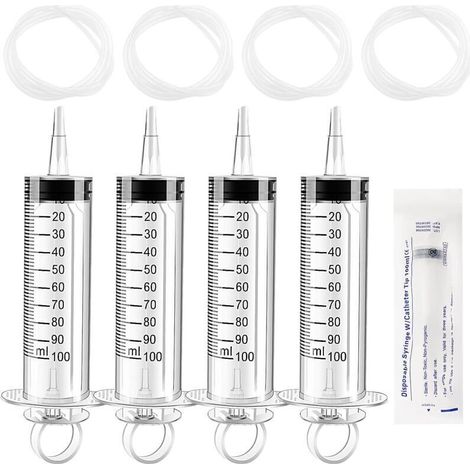 4 Pièces 100ml Outils de Mesure de Liquide en Plastique, avec 4 130cm Tube et Capuchon, Emballage Individuel, Tube Polyvalent de Mesure, pour Laboratoire Industriel, Distribution de Liquide (1/4)