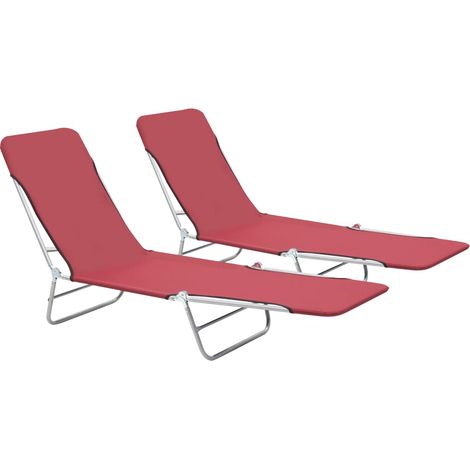 Lot de 2 Bains de soleil pliables Chaises à bascule - Transat de jardin Acier et tissu Rouge BV622720 - BonneVie (1/5)
