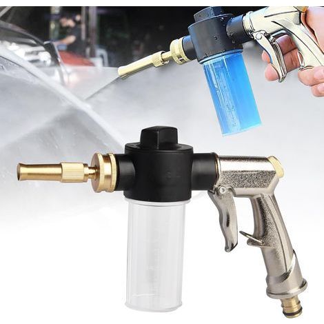 Garden hose with reservoir, Spray gun, foam nozzle, soap dispenser, spray gun for watering, car washing and pet cleaning. (1/5)