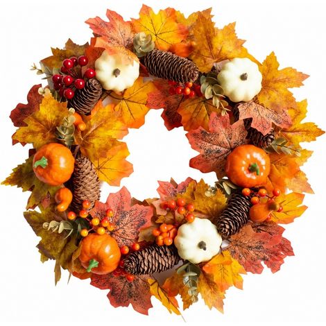 Couronne d'automne artisanale, décoration de porte rustique, guirlande de feuilles d'érable pour Halloween et Thanksgiving (1/5)