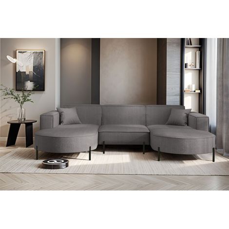 Wohnlandschaft U-Form Sofa VALENCIA in Stoff Scala Grau