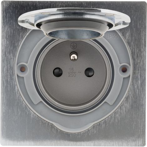 Zenitech – Prise de sol 16A 2P+T aluminium brossé – IP55 étanche – Clapet de protection aimanté – Installation dans espaces variés