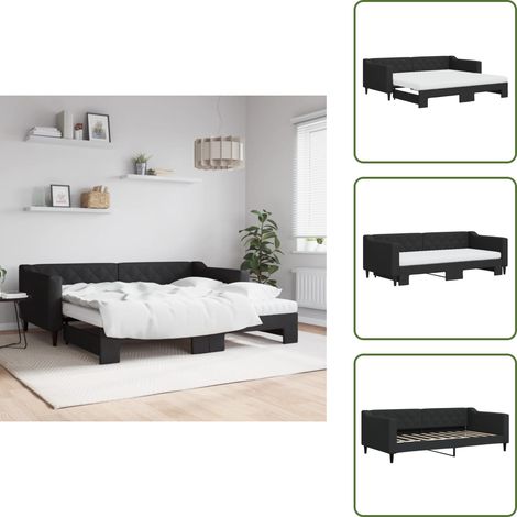 The Living Store Tagesbett Ausziehbar mit Matratzen Schwarz 90x190 cm Stoff - Schlafsofa (1/5)