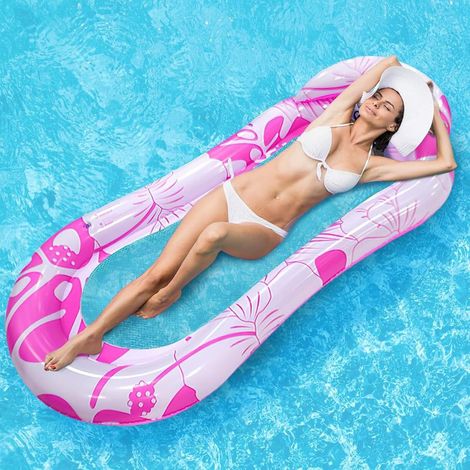 Bouée de piscine, matelas de transat de piscine avec appui-tête, bain de soleil, lit gonflable de plage, 150 x 73 cm (1/5)