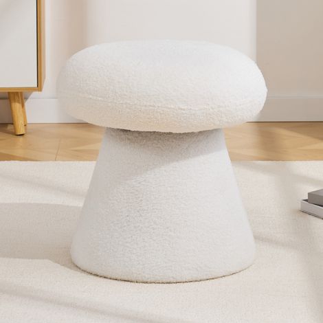 Pouf pivotant 360° en tissu blanc, forme champignon, rembourrage en mousse, siège d’appoint et repose-pieds pour salon, chambre ou coiffeuse – rotation fluide – CHICFURN (1/5)