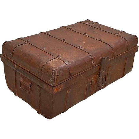 Maleta de metal acabado artesanal marrón 67x37x25h cm
