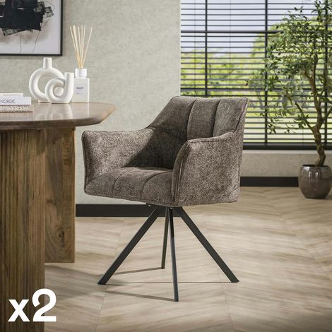 Chaise pivotante de salle à manger en velours texturé taupe (lot de 2) MELBOURNE (1/4)