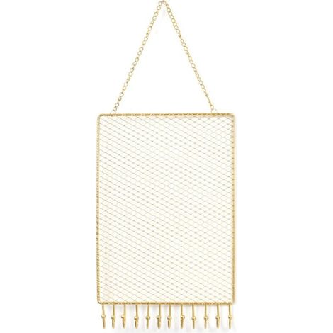 1 organisateur de bijoux, support mural en métal doré, 28 x 18 cm, pour boucles d'oreilles et colliers, rangement mural sans perçage (1/5)