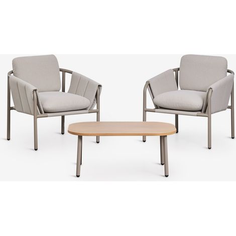 Ensemble de jardin avec 2 fauteuils rembourrés et table basse en acier Zunika SKLUM Moka Brown