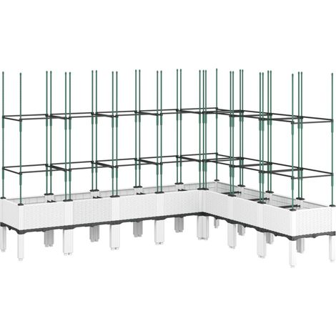 Vassoio per fioriera aiuola rialzata piante fiori terrazza giardino con traliccio 200 x 160 x 142,5 cm PP bianco 020038278