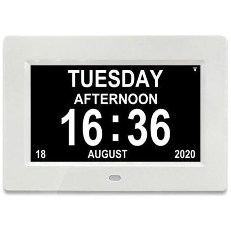 Orologio digitale LCD da 7 pollici con calendario, data e ora per genitori (bianco) (1/5)