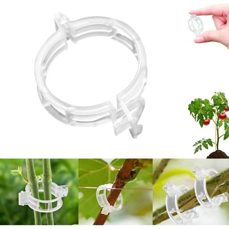 Clips de fixation pour plantes en plastique sécurisés, clips de support réutilisables pour le jardin, clips de fixation pour tomates, vignes et légumes, clips pour treillis en plastique (Blanc 100 PC) (1/5)