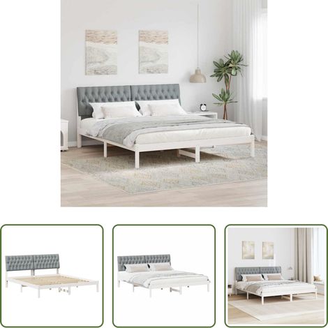 Plattformbett - Bettgestell mit gepolstertem Kopfteil Weiß 180 x 200 cm (1/5)