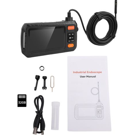 Caméra d'inspection d'égouts endoscope 1080P à double objectif avec 8 lumières LED et 3 luminosités, carte mémoire rotative à 180°, 32 Go, câble semi-rigide de 2 m pour l'entretien/la vidange des appa (1/5)