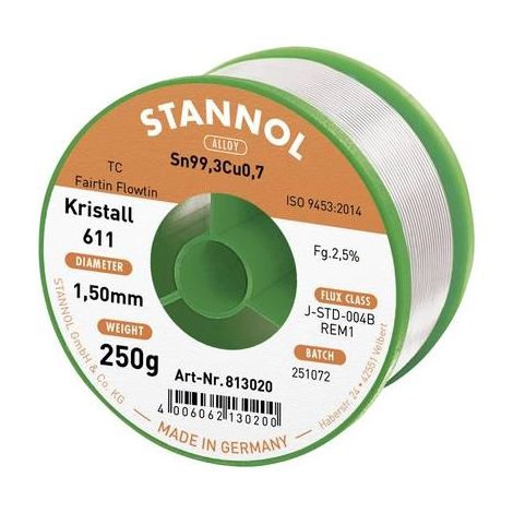 Stannol Kristall 611 estaño para soldar sin plomo plata 250g
