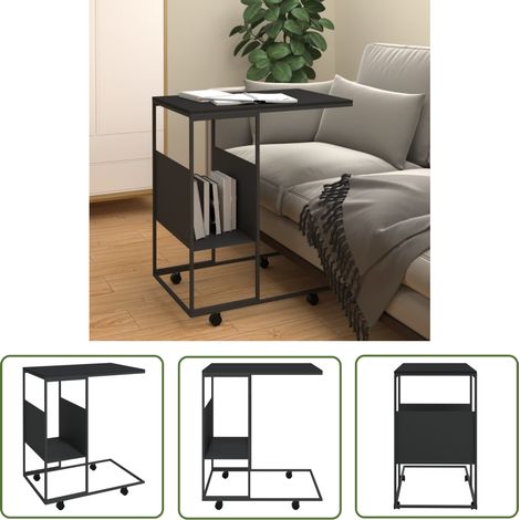 The Living Store Beistelltisch mit Rollen Schwarz 55x36x63,5 cm Holzwerkstoff - Couchtisch - Beistelltisch - Nachttisch - Dekotisch - Holztisch (1/5)