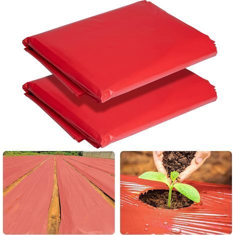 Lot de 2 Films de paillis Rouges en Relief de 3 mm, 1,2 x 7,6 m, Film de paillage Rouge pour Pommes de Terre, tomates, aubergines, Fraises (1/5)