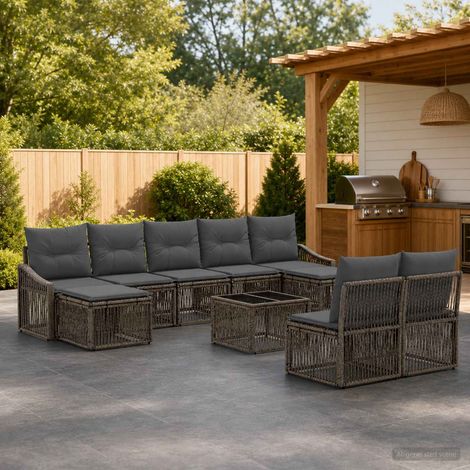 vidaXL Set Divano da Giardino 10 pz Grigio polyrattan (1/5)