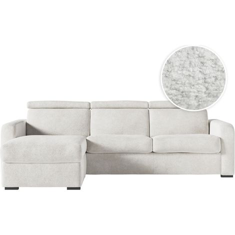 Canapé CAROLE d'angle convertible 4 places couchage quotidien 140x190cm en tissu bouclette - Blanc