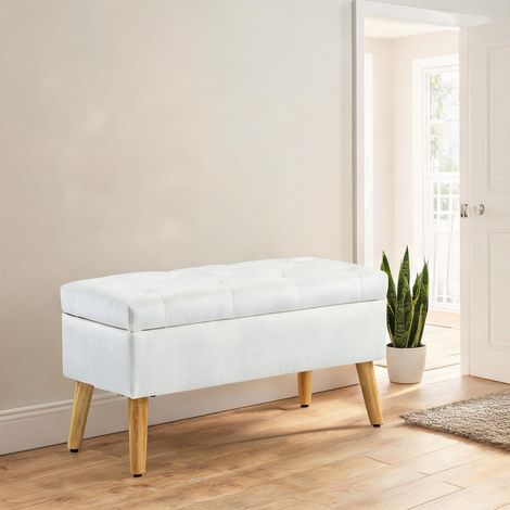 Pouf coloris blanc en polyester mousse 80 x 35 x 42 cm (1/5)