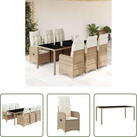 vidaXL Bistro-Set -  7-tlg. Garten-Bistro-Set mit Kissen Beige Poly Rattan (1/5)