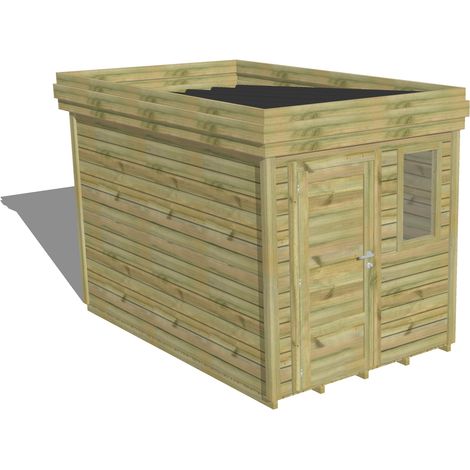 ABRI DE JARDIN bois Pin autoclave 27mm - 2,14x3,44m / 7,4m2 - Bac acier - Plancher bois (1/5)