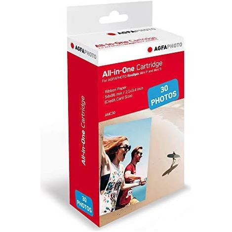 AGFA Photo - Cartucho y Papeles 5,3 x 8,6 cm AMC - Compatible con Realipix Mini S, Realipix Mini P, Kodak Mini Printer 2, Kodak Mini Shot - - 30 Fotos (1/3)