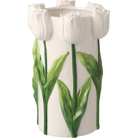 Cache pot tulipe en poterie blanche - blanc et vert (1/3)